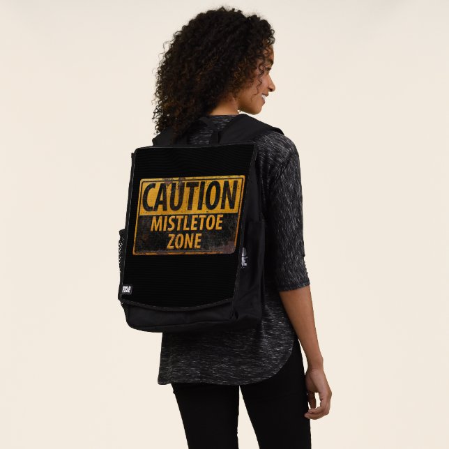Caution Mistletoe Zone Danger Christmas Kiss Backpack (Worn)