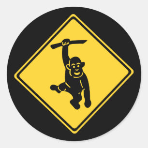 Caution Monkeys, Traffic Sign, Taiwan Classic Round Sticker