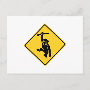 Caution Monkeys, Traffic Sign, Taiwan Postcard