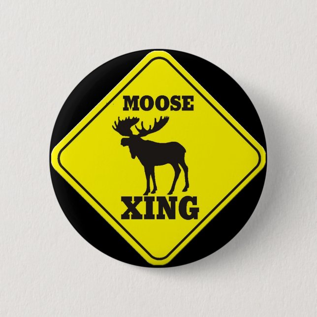 Caution- Moose Crossing 6 Cm Round Badge (Front)