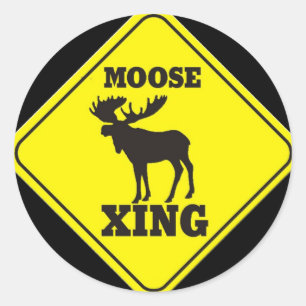 Caution- Moose Crossing Classic Round Sticker