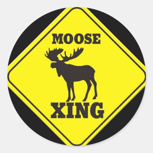 Caution- Moose Crossing Classic Round Sticker (Front)