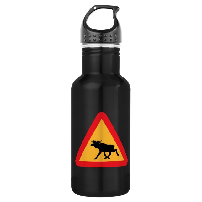 Caution Moose Swedish Traffic Sign 532 Ml Water Bottle (Front)