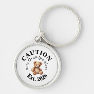CAUTION new Grandpa alert- Teddy Baby Announcement Key Ring