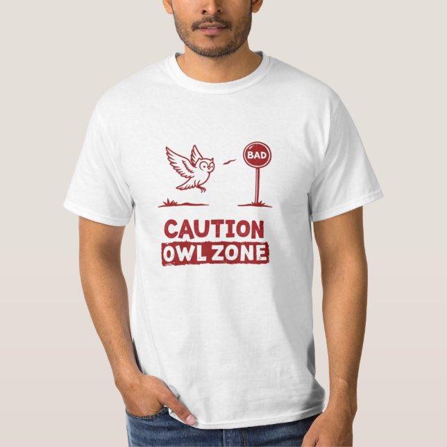 Caution Owl Zone – Playful Owl T-Shirt Design (Front)