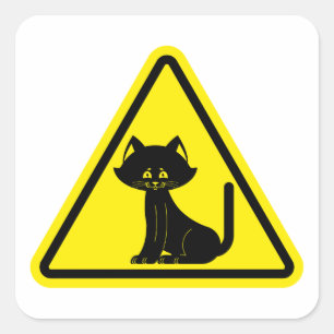 Caution Pet Sign Black Cat Square Sticker