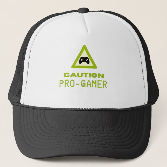 Caution Pro-Gamer Trucker Hat - Retro Gaming Style (Front)