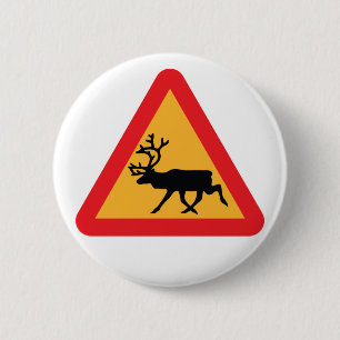 Caution Reindeer Swedish Traffic Sign 6 Cm Round Badge