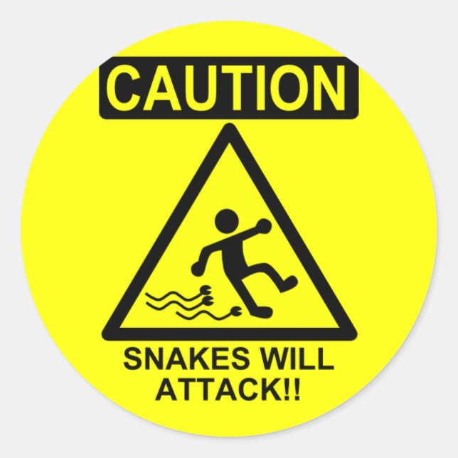 Caution Snakes will Attack!! Classic Round Sticker (Front)
