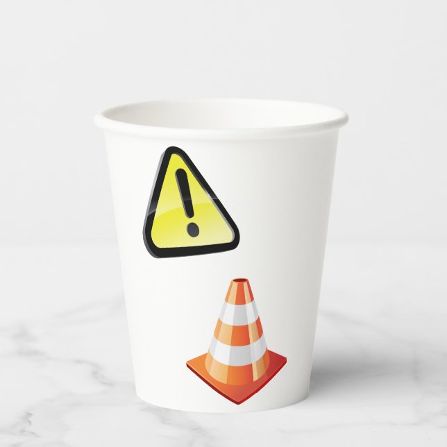 Caution Warning Sign with Traffic Cone Paper Cups (Front)