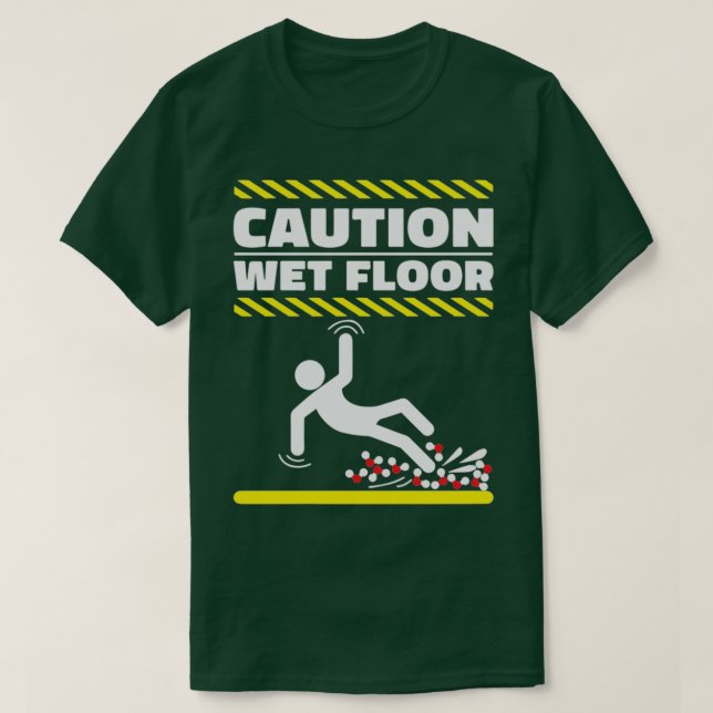 Caution Wet Floor H2O Molecules Funny Science Geek T-Shirt (Design Front)