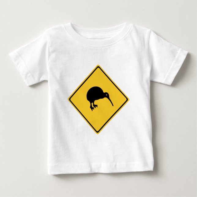 Caution With Kiwis, Traffic Sign, New Zealand Baby T-Shirt (Front)