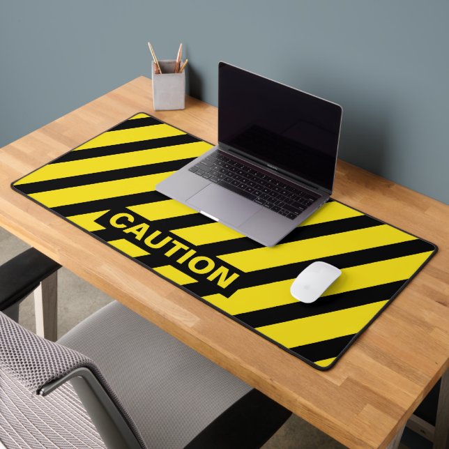 CAUTION Yellow and Black Striped Desk Mat (Office 2)