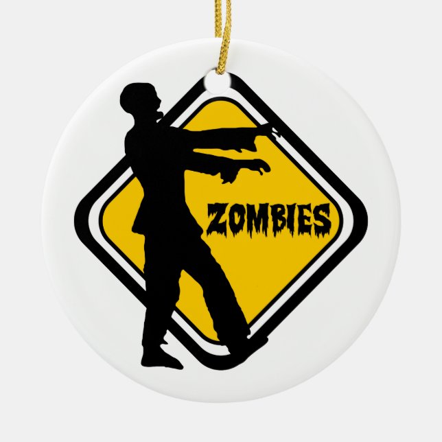 Caution Zombies Ceramic Tree Decoration (Front)