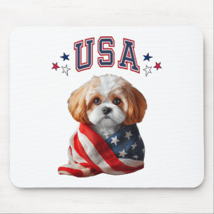 Cavachon Dog Usa America Patriotic Flag Memorial,4 Mouse Pad