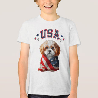 Cavachon Dog Usa America Patriotic Flag Memorial,4 Tri-Blend Shirt