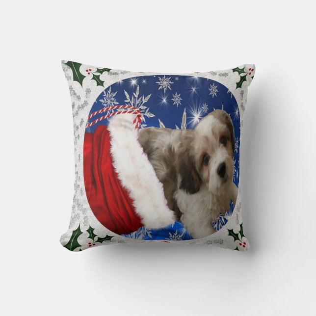 Cavachon Pillow, Christmas Dog Cushion (Front)