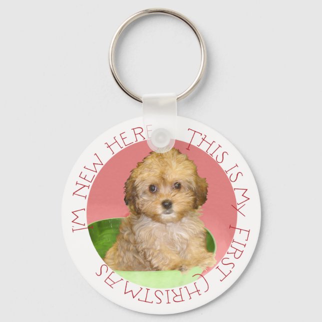 Cavachon Puppy First Christmas Key Ring (Front)