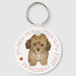 Cavachon Puppy First Christmas Key Ring