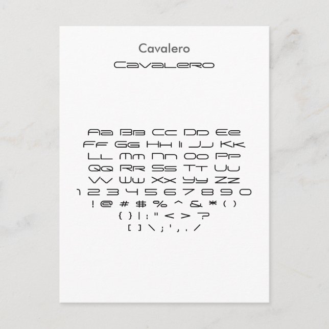 Cavalero - Zazzle Font Sampler Sheet Postcard (Front)