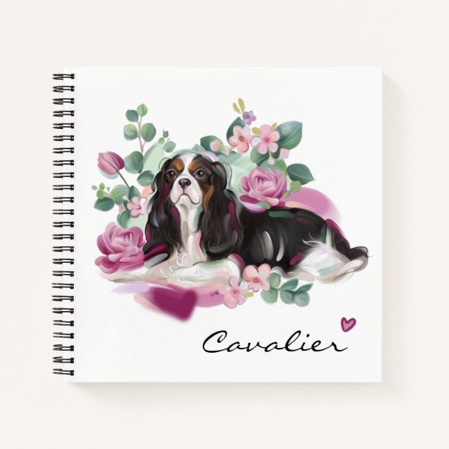 Cavalier art design note book | pink floral (Front)