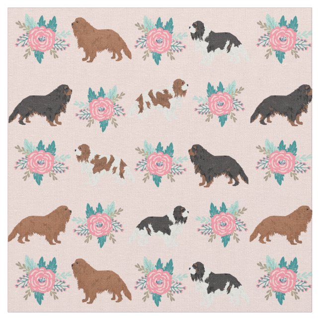 cavalier kc spaniel dog pink florals fabric (Close Up)