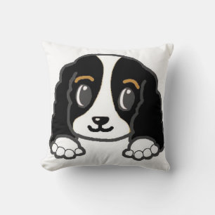 cavalier kcs peeking black and white cushion