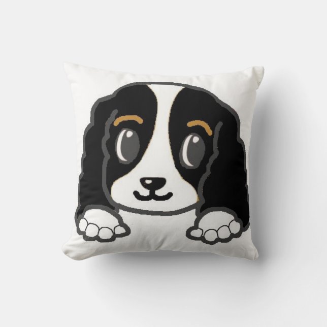 cavalier kcs peeking black and white cushion (Front)