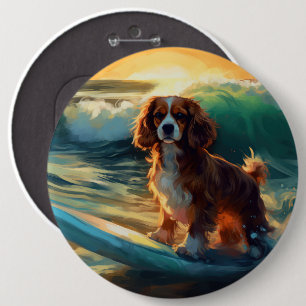 Cavalier King Beach Surfing Painting 6 Cm Round Badge