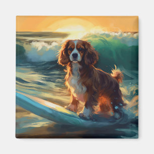 Cavalier King Beach Surfing Painting Magnet
