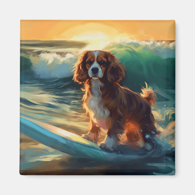 Cavalier King Beach Surfing Painting Magnet (Front)