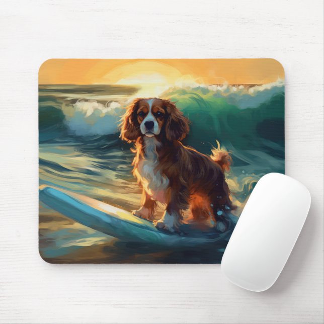 Cavalier King Beach Surfing Painting Mouse Pad (With Mouse)