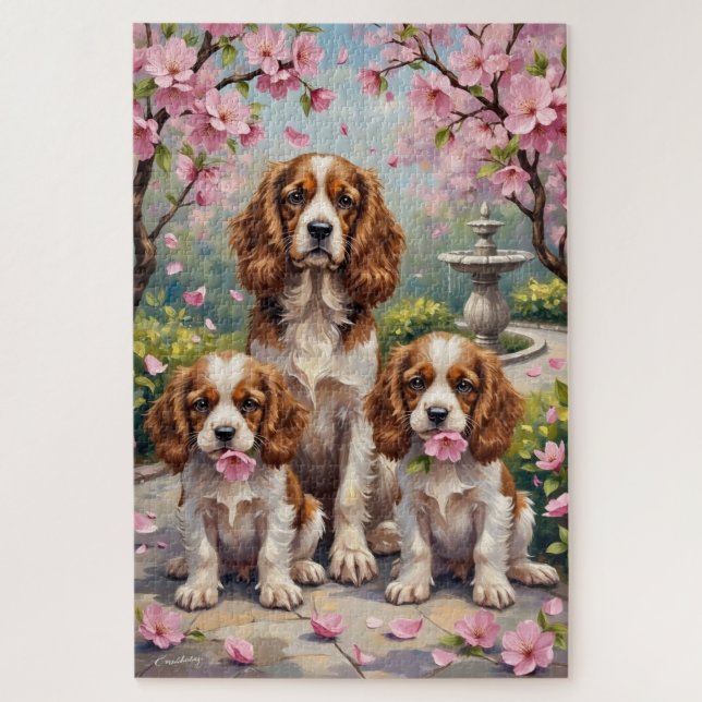 Cavalier King Charles Blossom Garden Art Jigsaw Puzzle (Vertical)