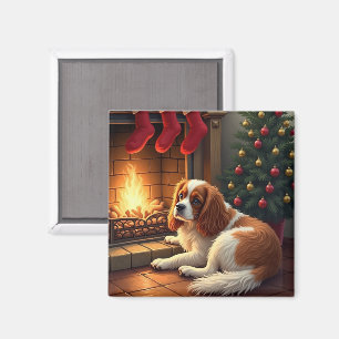 Cavalier King Charles by the Fireplace Christmas Magnet