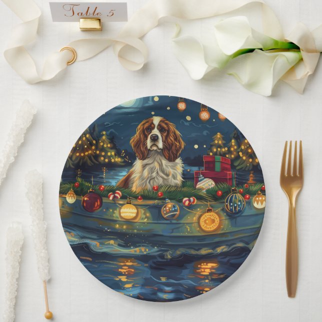 Cavalier King Charles Christmas Festive Voyage Paper Plate (Wedding)