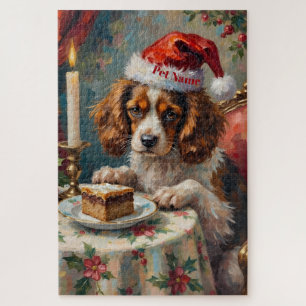 Cavalier King Charles Christmas Pudding Tea Party Jigsaw Puzzle