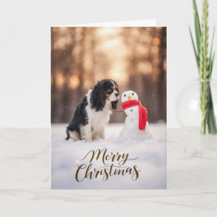Cavalier King Charles Christmas Snowman Holiday Card