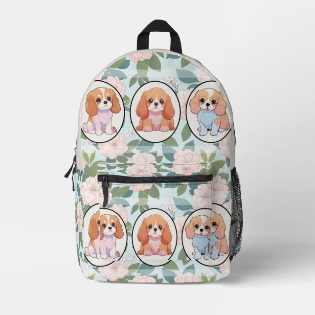 Cavalier King Charles classic flowers background Printed Backpack (Front)