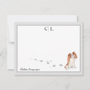 Cavalier King Charles Dog Gray Border Monogram Card
