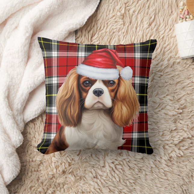 Cavalier King Charles Dog Plaid Christmas Holiday Cushion (Blanket)