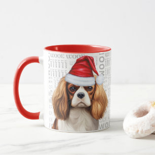 Cavalier King Charles Dog Santa on Woof Background Mug