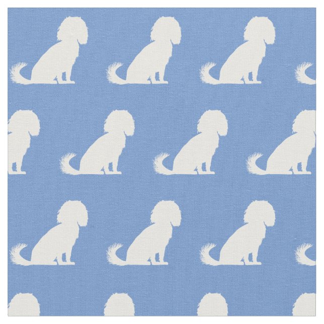 Cavalier King Charles Dog Silhouette Pet Blue Fabric (Close Up)