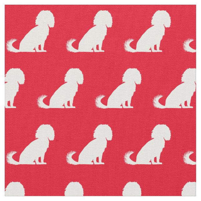 Cavalier King Charles Dog Silhouette Pet Red Fabric (Close Up)