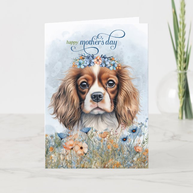 Cavalier King Charles Dog Wildflowers Mother's Day Holiday Card (Front)