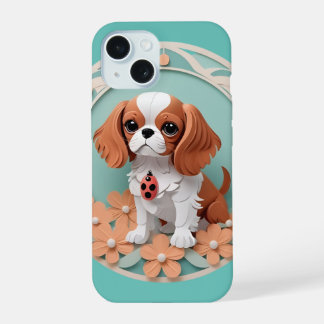 Cavalier King Charles Flowers Paper Cutting Art iPhone 15 Case