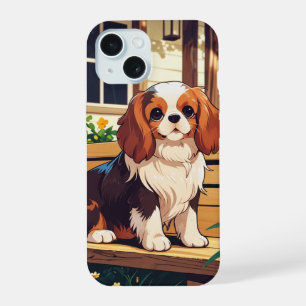 Cavalier King Charles on a bench iPhone 15 Case