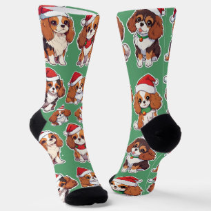Cavalier King Charles Pastel Christmas Pattern Socks