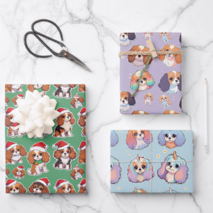 Cavalier King Charles Pastel Christmas Pattern Wrapping Paper Sheet