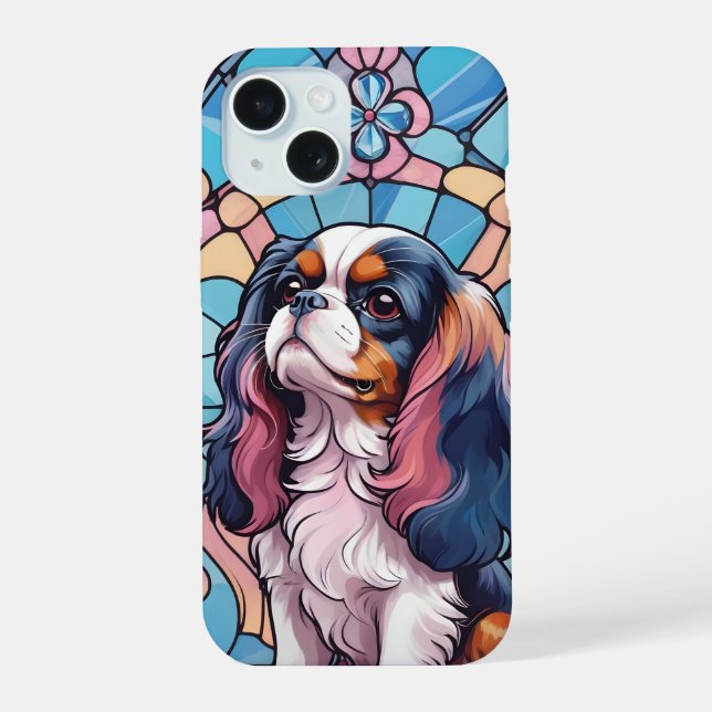 Cavalier King Charles Pastel Colours Stained Glass iPhone 15 Case (Back)