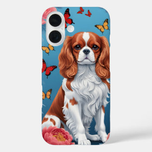 Cavalier King Charles Pastel Flowers & Butterflies iPhone 16 Case